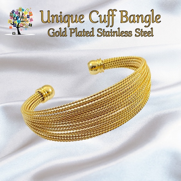 Dragonfly Spirit Designs Jewelry - Stainless Steel Gold Plated Cuff Bracelet